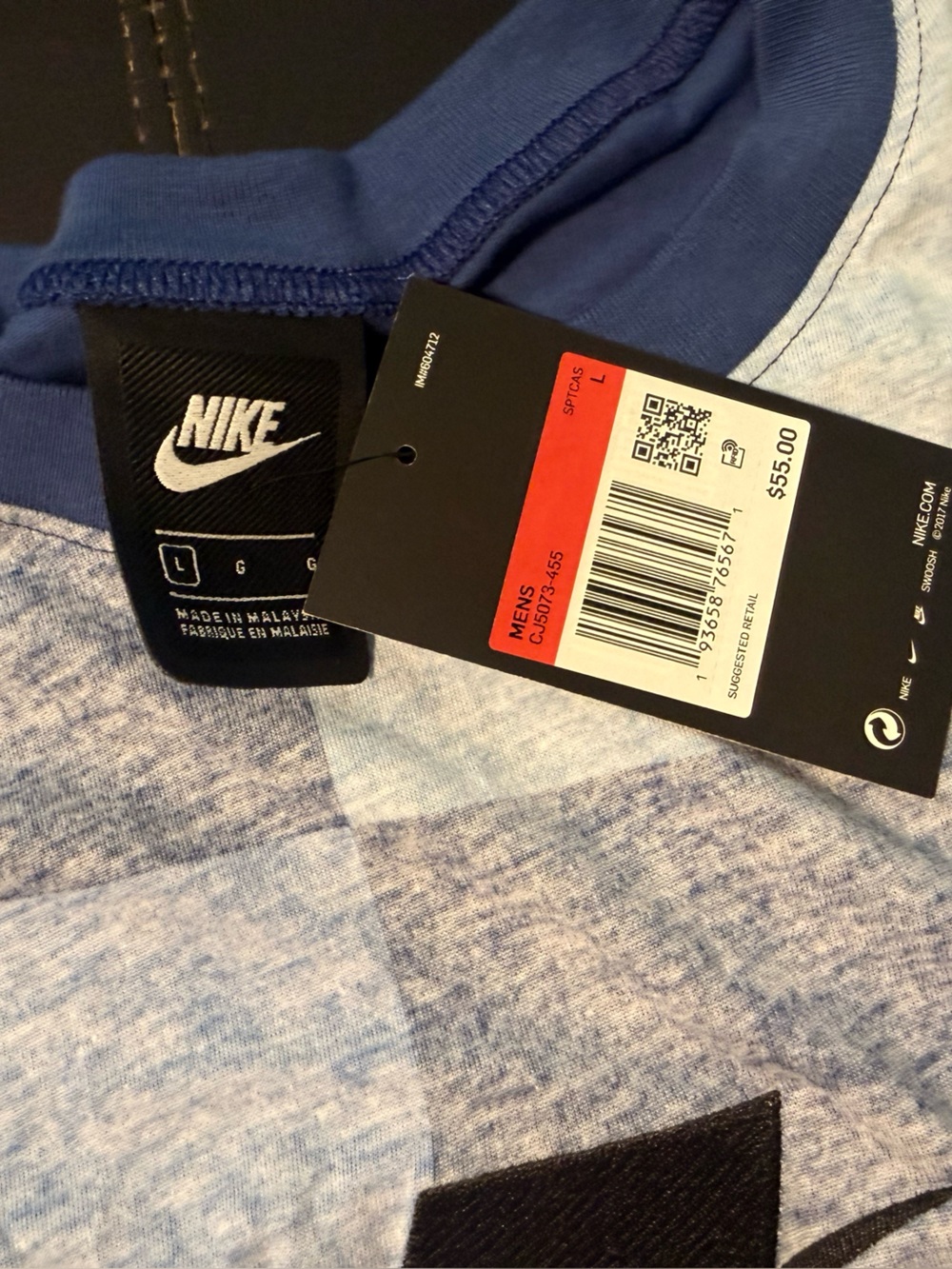 Nike Men’s Light Blue and Navy Checkered Short Sleeve Tee - Picture 2 of 7